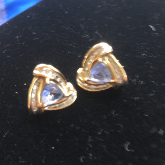 14KT Solid Gold Diamond Tanzanite pierced Earrings REAL Five  Star Posher Read - Picture 8 of 11